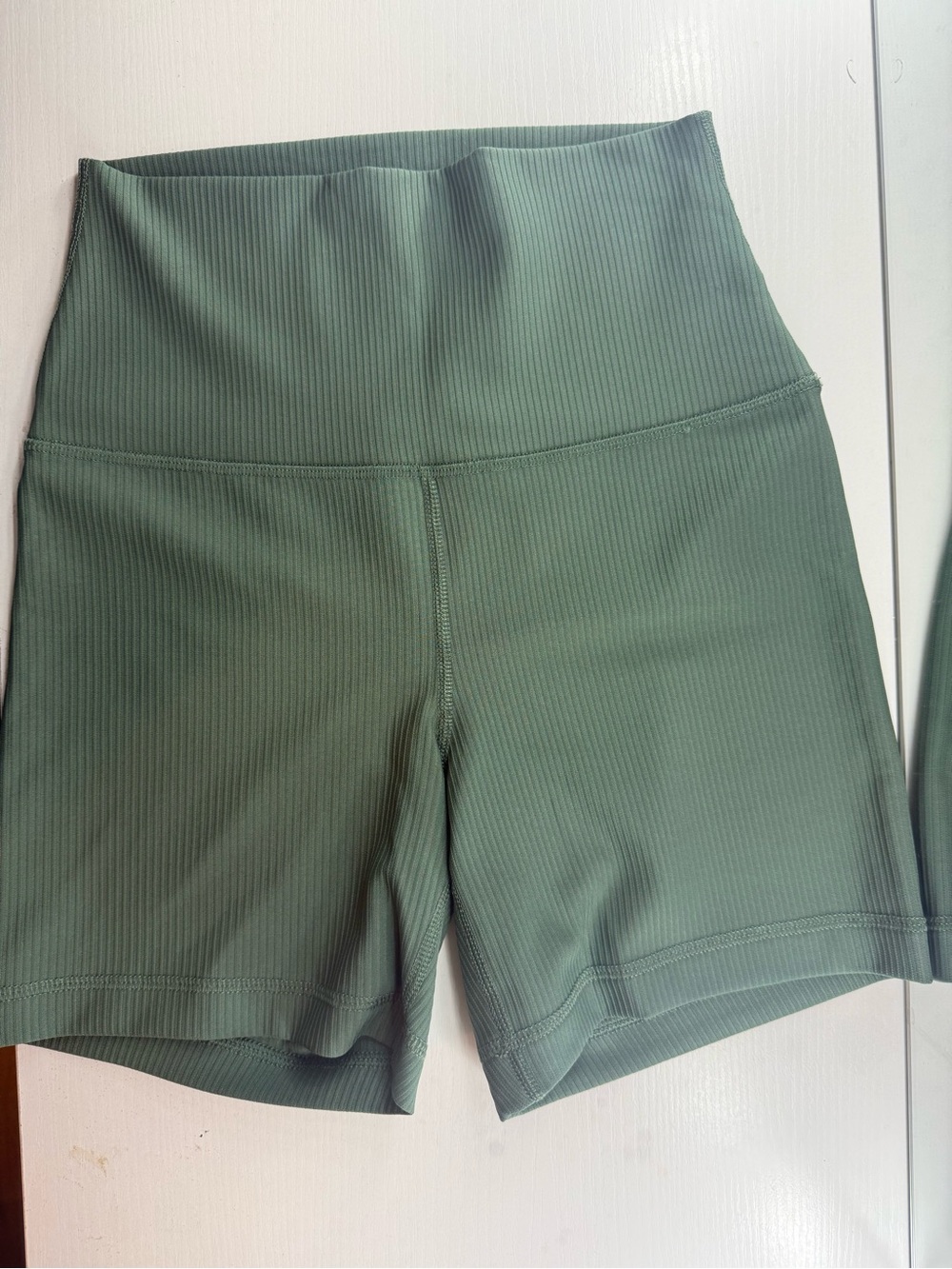 90 Degree By Reflex Olive Green Ribbed High-Waist Athletic Shorts